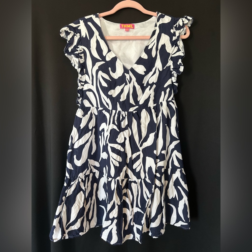 THML Blue and White Ruffled Tiered Sundress